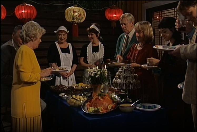 Jarl Borssén, Doris Funcke, Gerd Hegnell, Gunilla Johansson, Petter Ljunggren, Solveig Ternström, Stig Torstensson, and Gunilla Åkesson in Svenska hjärtan (1987)