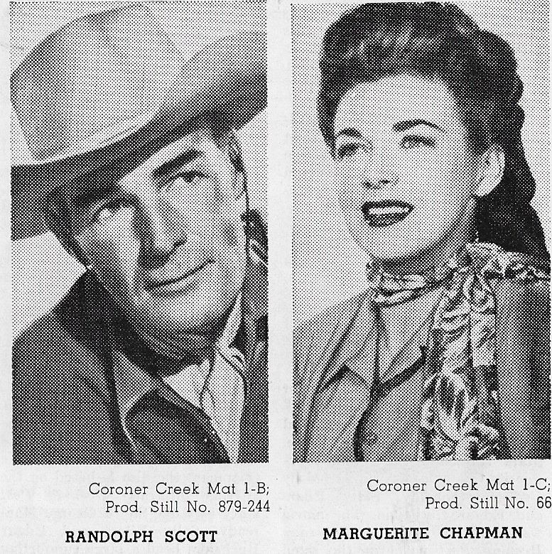 Randolph Scott and Marguerite Chapman in Coroner Creek (1948)