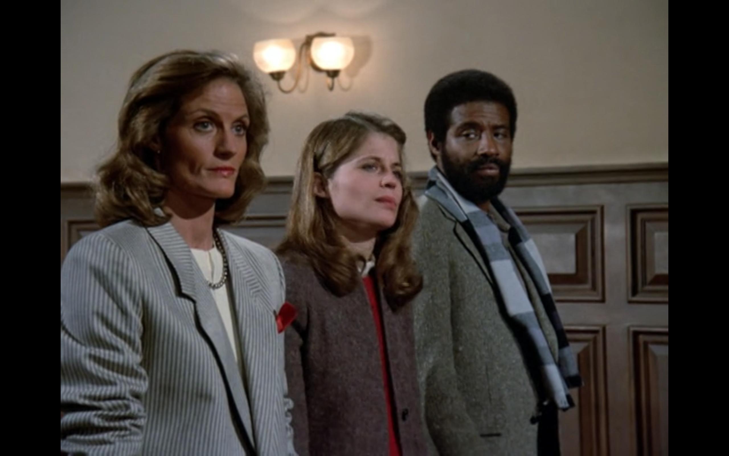 Linda Hamilton, Taurean Blacque, and Gail Strickland in Hill Street Blues (1981)