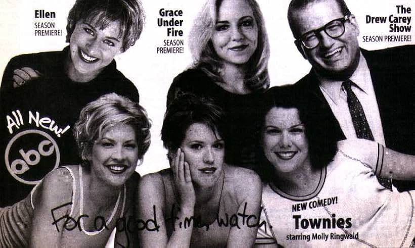 Molly Ringwald, Ellen DeGeneres, Jenna Elfman, Drew Carey, Brett Butler, and Lauren Graham in Grace Under Fire (1993)