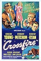 Robert Mitchum, Robert Young, Gloria Grahame, Sam Levene, and Robert Ryan in Crossfire (1947)