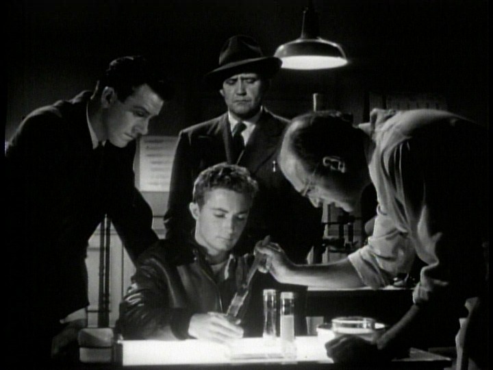 Hugh Beaumont, Clancy Cooper, and Ed Kelly in Railroaded! (1947)