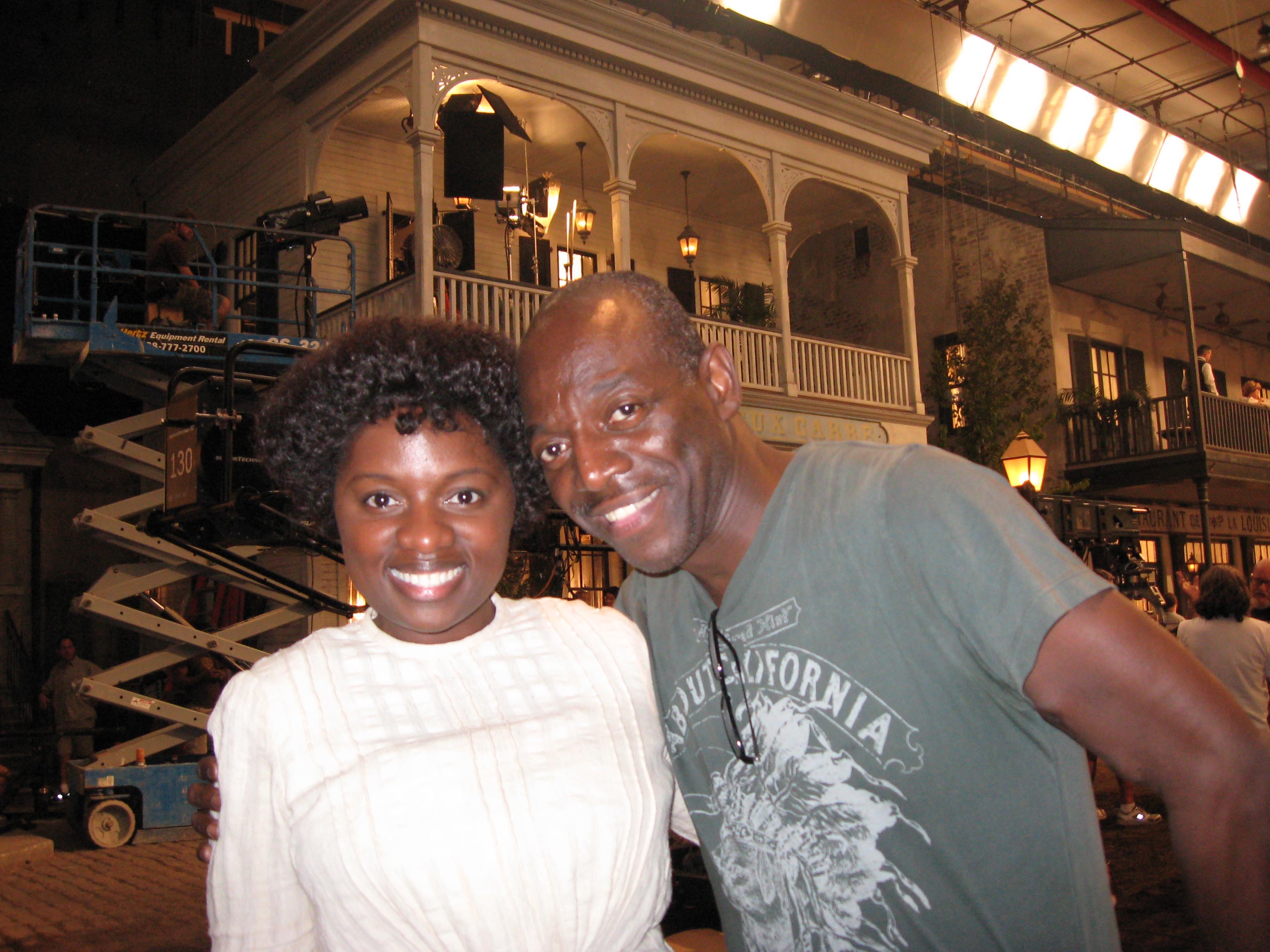 Angela on the set of Louis with Tony Award Winner Hinton Battle.