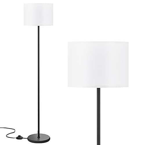 Modern Floor Lamp Simple Design with White Shade, Foot Pedal Switch, 60" Small Tall Lamps for Living Room Bedroom Office Dining Room Kitchen, Black Pole Lamp(Without Bulb)