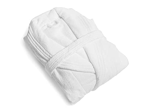 Dreamweavers Soft Terry Pure Cotton Deluxe Shawl Collar Bathrobe - Unisex (White)