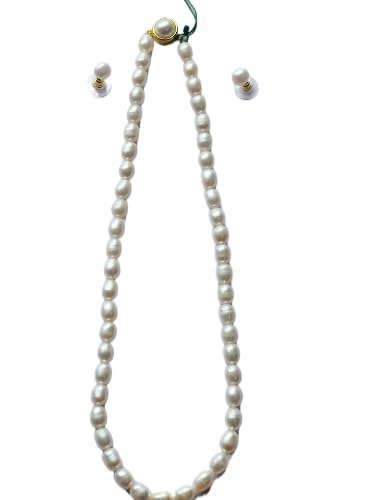 GenericSingle Layer Natural Fresh Water Pearl (White-Oval) Set from Aarohi Pearls & Jewellery