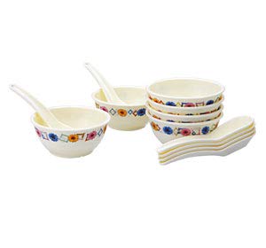 Calvy Melamine Modern Soup Bowl & Spoon - Pack of 6 (Multicolor)