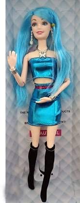 BKDT MarketingDoll Set with Foldable Hands, Elbow, Knee and Legs for Girls - Blue Dress & Blue Hairs