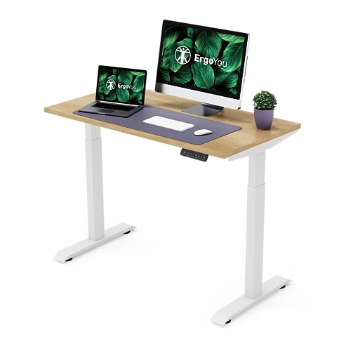 ErgoYou - Electric Height Adjustable Standing Table - Heavy Duty - Dual Motor 2 Stage - 150 Kgs Max Weight Capacity - E2 Series - Ergonomic Sit Stand Desk (Maple: 47 x 23.5 inches)