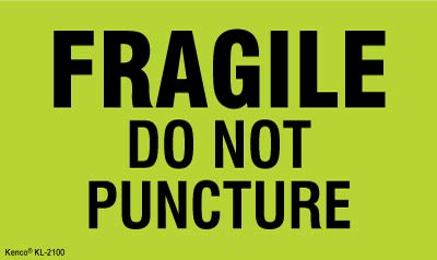 Kenco 3" X 5" Fragile Do not Puncture Fluorescent Shipping Label Stickers - 500 Permanent Adhesive Labels Per Roll