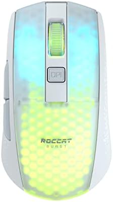 ROCCAT Burst Pro Air Lightweight Symmetrical Optical Wireless RGB Gaming Mouse with 19K DPI Optical Owl-Eye Sensor, Optical Switches, ROCCAT Titan Wheel, 81-Gram Weight – White (ROC-11-435)