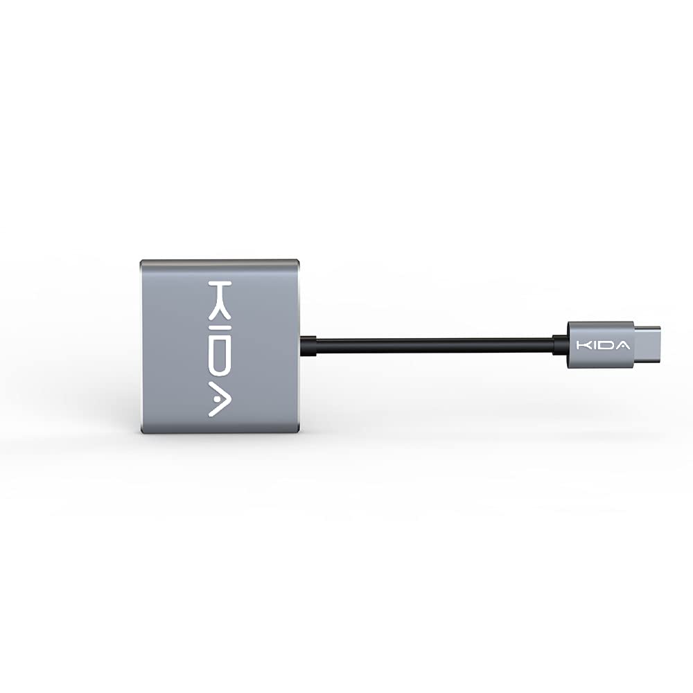 KIDA.IN KIDA USB Type C to 3-in-1 Premium Metallic Multiport Hub Adapter - HDMI 4K/60Hz Output USB 3.0 Port and USB-C 100W PD Charging Port, Supports All Phones & Laptops - Silver