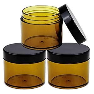 Beauticom 60 Grams/60 ML (2 Oz) Round AMBER Clear Leak Proof Plastic Container Jars with Black Lids for Storage Cosmetic Lotion Scrubs Creams Ointments (3 Pieces Jars + Lids, AMBER)