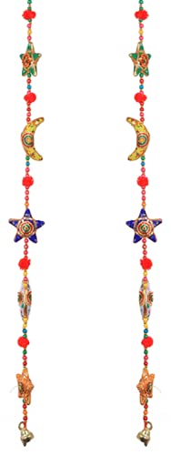 Moon Star Decorative hanging for Wall door Bedroom Kids Room Gifiting Wind Chime multicolor Beads and Bell Size - 34" (Approx), Pack of 2 By Tarini Gallery