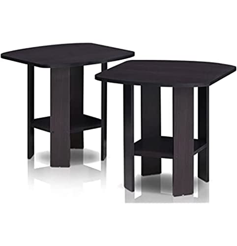 FURINNO Simple Design End Table, 2-Pack, Dark Walnut