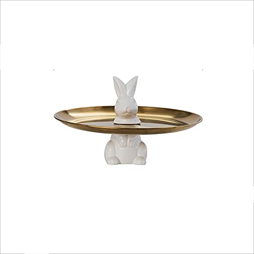 Cake Stand Creative Ceramic Rabbit Dessert Table Stainless Steel Cake Tray Household Jewelry Key Cosmetic Storage Tray or Candy Biscuit Fruit Table Cake Plate (Size : F)