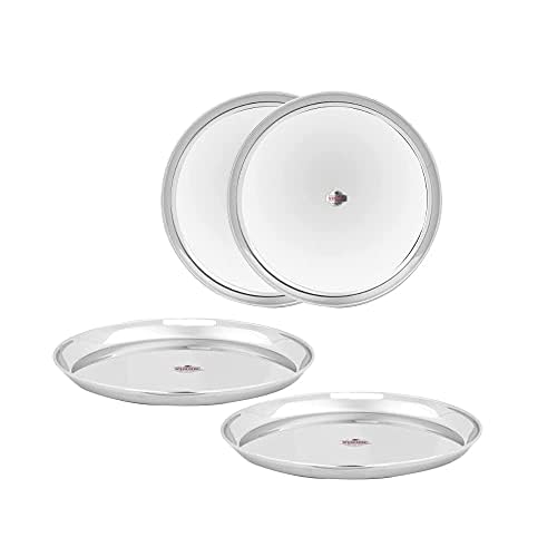 Vinod Stainless Steel Kanchan Bogi Plate, Lunch & Dinner Plate (Pack of 4, Dia 32 cm) Dinner Plate (Pack of 4)