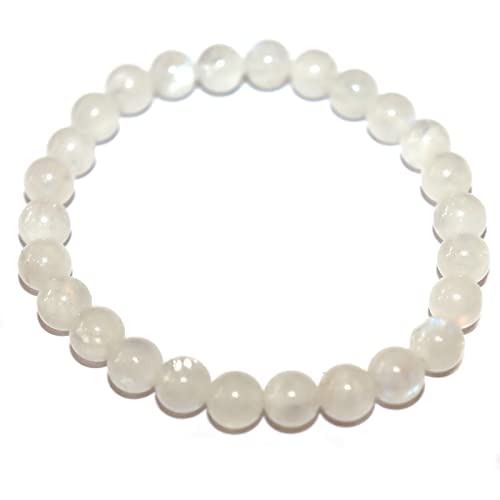 Marka JewelryNatural Rainbow Moonstone Gemstone Bracelet Round Loose Beads 7-8mm| Handmade Semi-Precious Gemstone Stretch Bracelet for Men & Women (Pack of 1)