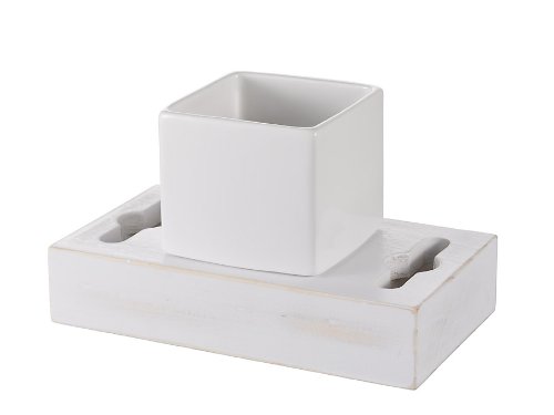 Haceka1127079 Toothbrush Holder, Ceramic, Wood, White