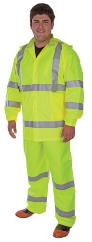 Liberty DuraWear Hi-Viz Poly Oxford Fabric Polyurethane Coating 3-Piece Class 3 Protective Rainsuit with Reflective Stripes Small 1350S 1