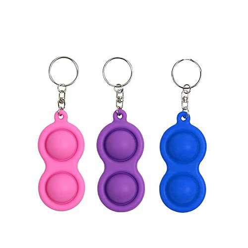 HAOYA 3PCS Simple Dimple Popper Fidget Toy, Push Pop Bubble Keychain Pendant toy, Anxiety Autism, Stress Relief Hand Toys for Kids and Adults (purple, pink,blue)