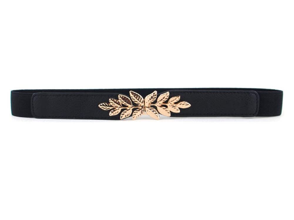 Stretchy Dress Thin Belt Ladies Elastic Waistband Leaf Buckle Skinny Belts