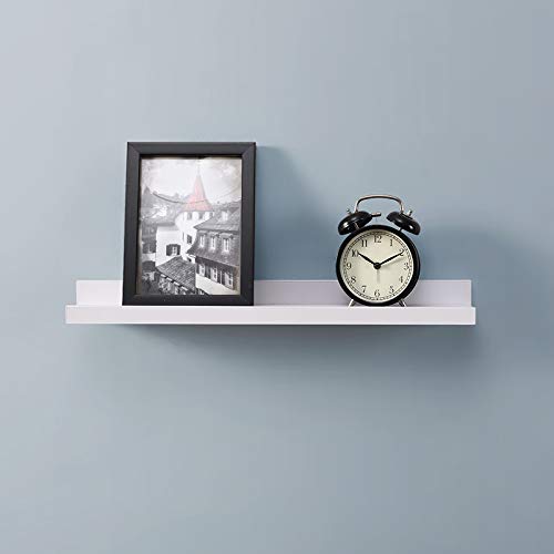 Set of 2 Shelf 48cm Wide Photo Wall Mounted Floating Shelves Decoration Bedroom Living Room Storage (White)