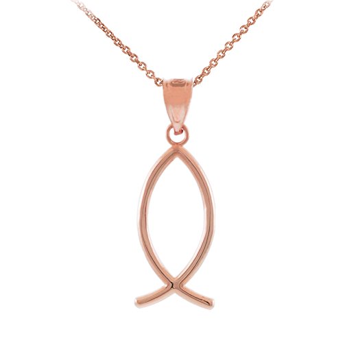 14k Rose Gold Ichthus Christian Vertical Fish Pendant Necklace