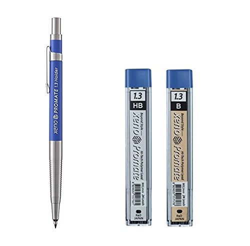 Xeno Promate Lead Holder Pen Mechanical Pencil & B Lead Case Set 1.3mm, 2.0mm (1.3mm Bundle)