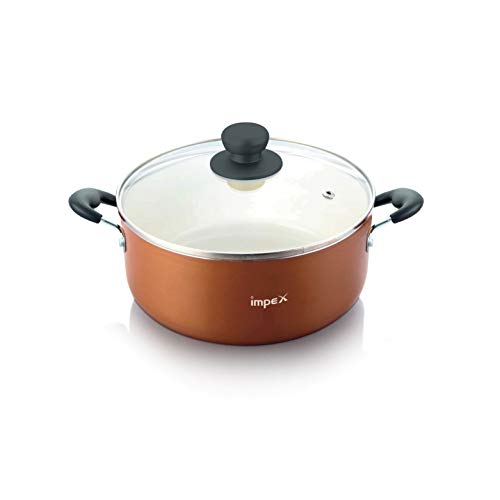 Impex Pearl 3415 Aluminium, Ceramic Biriyani Pot, 13 L (Golden Orange)