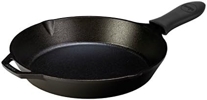 Lodge Seasoned Cast Iron Skillet with Hot - 12 inch Frying Pan with Silicone Hot Handle Holder (Black)