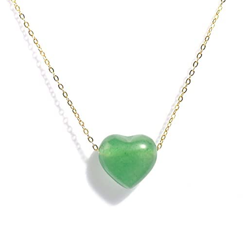 Jade Heart Necklaces for Women Teen Girls Green Jewelry Gifts as Christmas Stocking Stuffers Valentines Day Gifts Handmade Dainty Healing Crystals Gemstone 18k Gold Necklace Birthday Gifts for Her