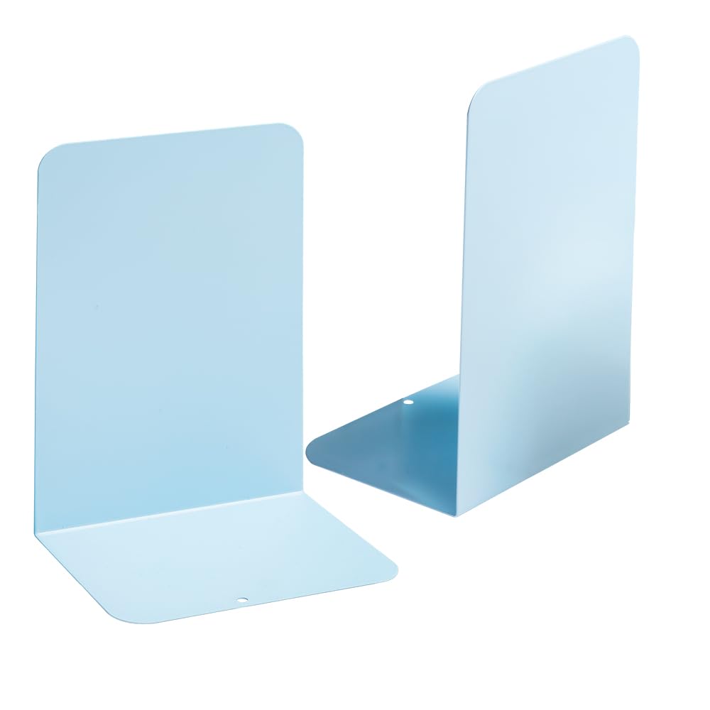 M&G Bookends for Shelves 1 Pair, Large Metal Book Ends for Heavy Books, L-Type Book Stand for Desk, Non-Skid Book Stopper for Shool Home Office Book Storage (Blue)