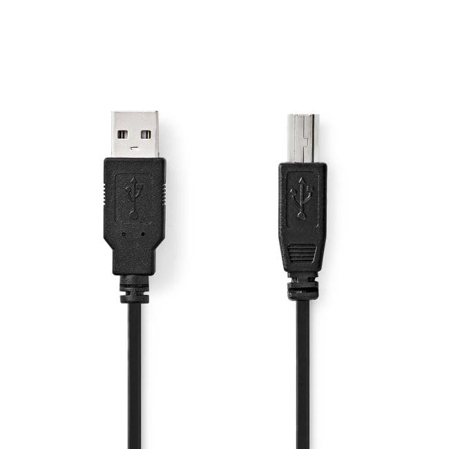 NEDISUSB Cable | USB 2.0 | USB-A Male | USB-B Male | 480 Mbps | Nickel Plated | 2.00 m | Round | PVC | Black | Plastic Bag