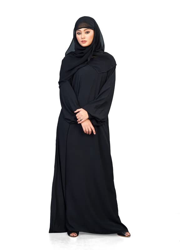 KHADIJA Fashion, Simple and Plain Zipper Abaya/Burkha, To Cover Woman Her Body with Special and Fashionable Look, Black Color, Pack Of 2, Burkha::1 Dupatta::1