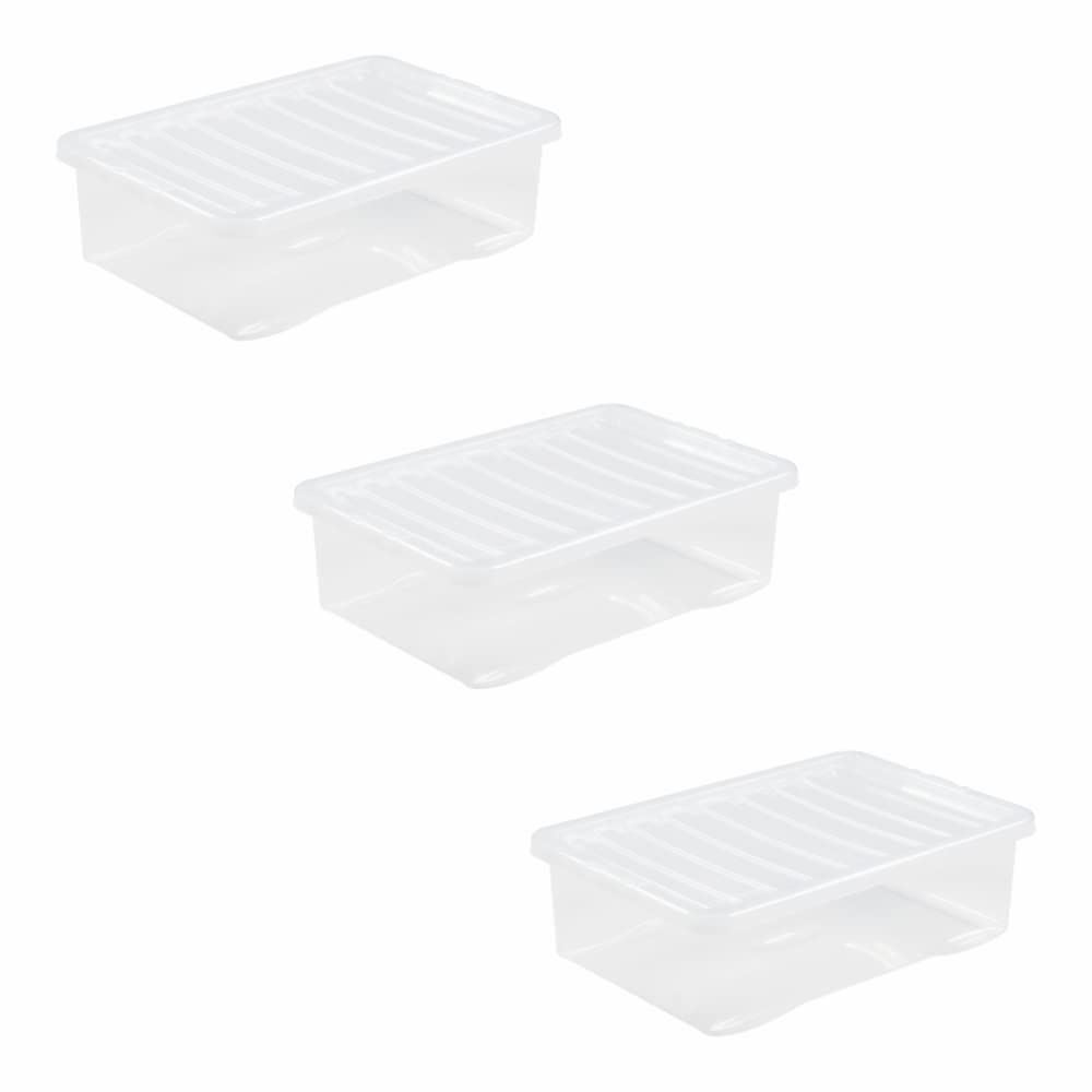 [SET OF 3] - Crystal Clear Plastic Storage Box With Secure Clip on Lid Stackable Organizing Box Transparent Container For Bedroom, Garage, Office (32L)