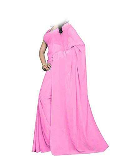 DZY womens solid plain 6.30 cut saree georgette fabric with running blouse for daily use(Baby Pink) || MYSTERY GIFT||, BABY PINK, 5.5m