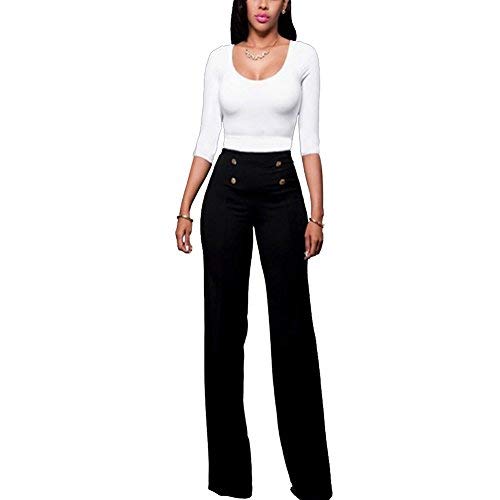 SprifloralWomen's Stretchy High Waisted Wide Leg Button-Down Pants Sailor Bell Flare Pants