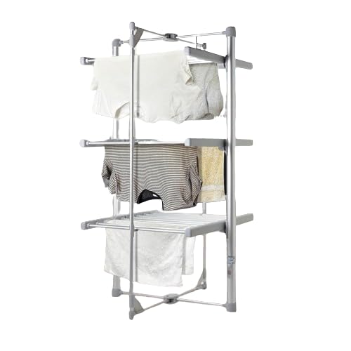 3 Tier Electric Clothes Airer - Deluxe Folding Heated Clothes Dryer | 220w Energy-efficient 24 Rails, 111cm Indoor Rack - Lightweight & Foldable, Space Saving, Fast Drying, Portable