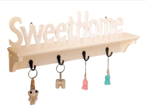 STONE X JALI CREATION Sweethome Wall-Mounted Decorative Hanger with Hooks, Cream Colour