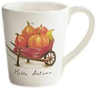 NEW 17oz HELLO AUTUMN PUMPKINS & GOURDS IN WHEEL BARREL COFFEE TEA MUG CUP Pier1