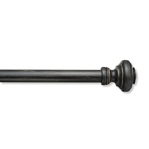 Cambria® Farmhouse Curtain Rod, Single 1” Diameter Adjustable Curtain Rod Set with Doorknob Finials for a Farmhouse Finishing Touch, Fits 28” to 48" Windows, Weathered Black