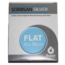 Sorbsan Flat Silver Anti-Microbial dressings 10cm x 10cm (x10)