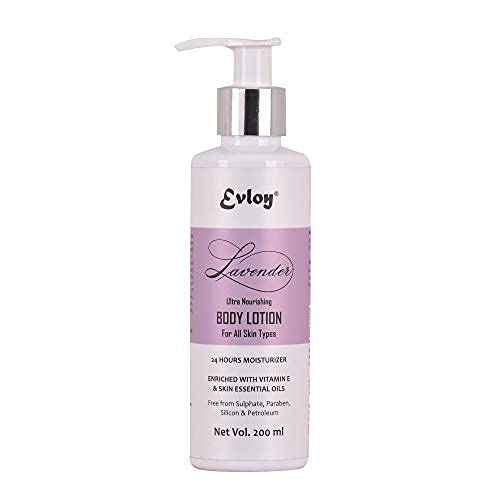 EVLOY Ultra Nourishing Body Lotion ( Lavender ) With Vitamin E & Skin Essential Oils | For All Skin Types | 200 ML | 24 Hours Moisturizer