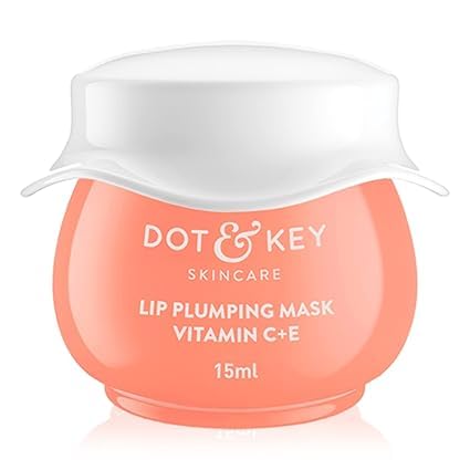 Dot & Key Lip Plumping Mask with Vitamin C + E for Naturally Radiant Lips, Fades Lip Pigmentation, Smooths Flaky and Dry Lips (Blood Orange & Nectarine), 15 ml