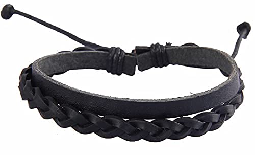 AZYOUNG Unisex Black Brown Leather Bracelet Vintage Single-turn Multi-layer Simple Weaving Couples Bracelet