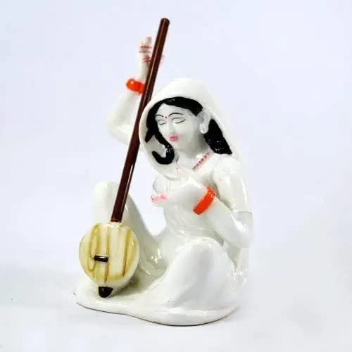 SHREE RAM IMPEX Resin Meera Bai Playing Instrument Showpiece for Home Décor (White) Decorative Handcrafted Religious Sitting Merabai Holding Sitar Statue Mirabai Figurine