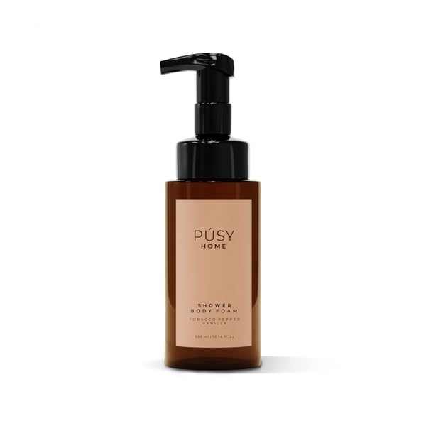 PÚSY Foaming Body Soap - 300 ml | Moisturizing Shower Foam with Tobacco-Pepper-Vanilla Fragrance | All-Natural Body & Face Wash | Nourishing Cleansing Foam for Men & Women