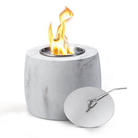 CinderHeat Tabletop Fire Pit for Indoor Outdoor Use with Stainless Steel Fire Bowl, Cotton Burning Material & Fire Snuffer | Mini Concrete Fire Bowl with Real Flame and Clean Burning