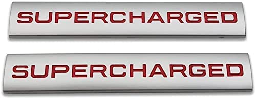 2pcs Metal Supercharged Logo Car Emblem Premium Auto Badge Rear Trunk Sticker Side Fender Decal (Silver&Red)